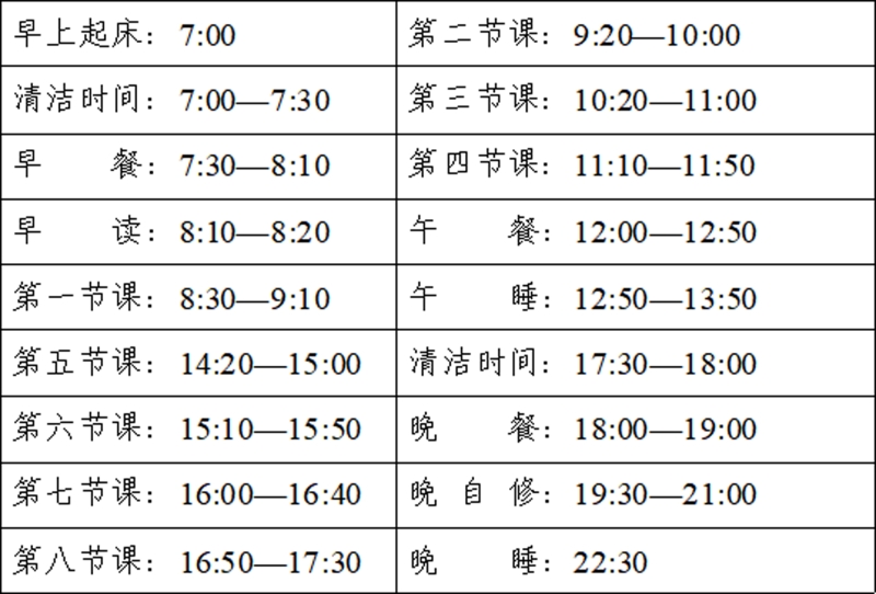 作息时间表 作息时间表